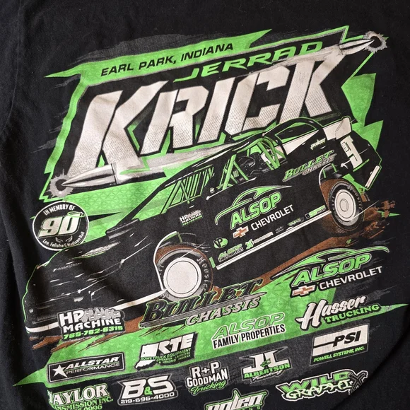 Jerrad Krick Racing T Shirt Earl Park Indiana Dirt Track Mike Alsop Racing Youth - Picture 2 of 5